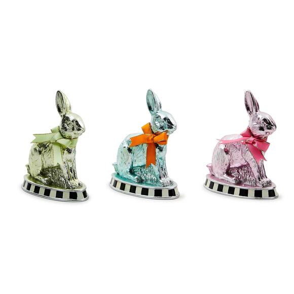 MACKENZIE-CHILDS Calico Mini Foil Bunnies Set of 3 Spring Easter Decor NEW - Picture 2 of 4